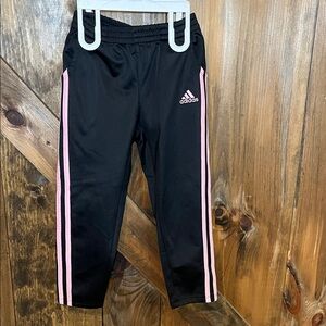 Adidas Kids Black Joggers with Pink Stripes